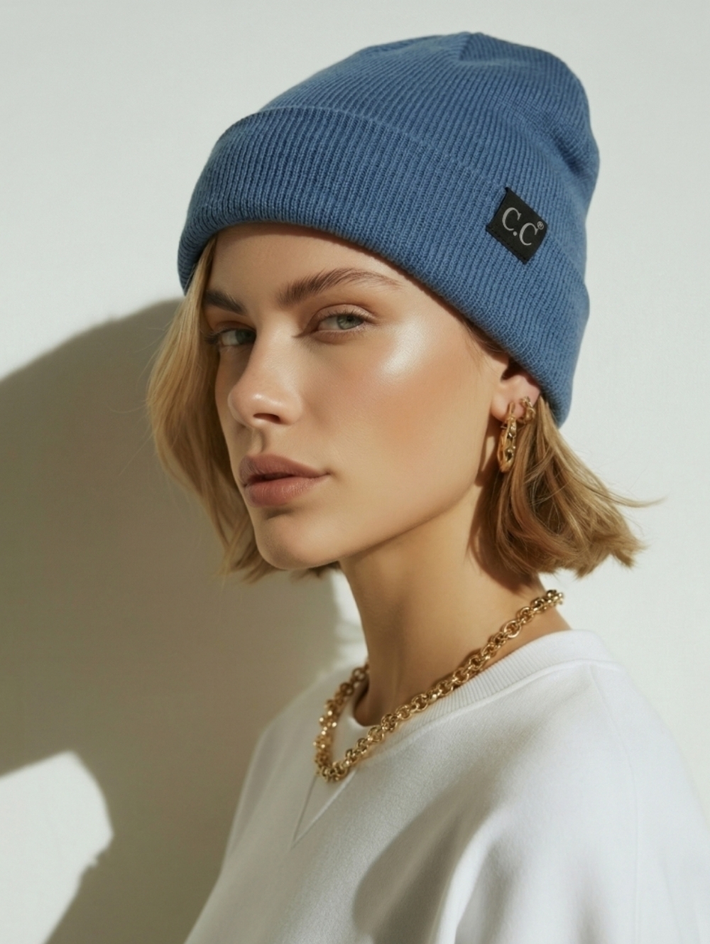 C.C  Unisex Solid Teal Cuff Beanie Hat